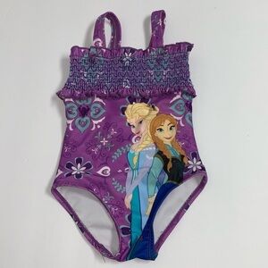 Disney | Size 2 | Toddler | Purple Floral Smocking Ruffles Elsa & Anna Swimsuit
